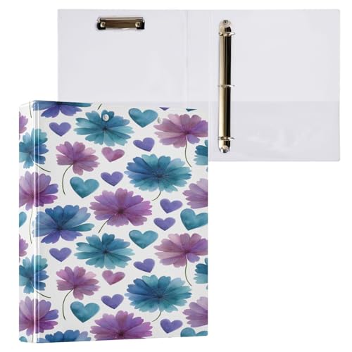 Ringbuch mit 3 Ringen, 3,8 cm, mit Klemmbrett für Schul-/Bürobedarf, Blumenmotiv, Blau, Lila, Muster, Aktenordner, Organizer, hält 200 Blatt mit Innentaschen, 1 Stück Ringbuch mit 3 Ringen, 3,8 cm, mit Klemmbrett für Schul-/Bürobedarf, Blumenmotiv, Blau, Lila, Muster, Aktenordner, Organizer, hält 200 Blatt mit Innentaschen, 1 Stück von OWFKAY