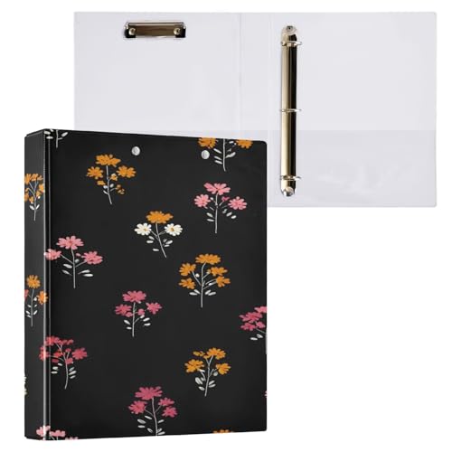 Ringbuch mit 3 Ringen, 3,8 cm, mit Klemmbrett für Schul-/Bürobedarf, Blumenmuster, schwarzer Hintergrund, Aktenordner, Organizer, hält 200 Blatt mit Innentaschen, 1 Stück Ringbuch mit 3 Ringen, 3,8 cm, mit Klemmbrett für Schul-/Bürobedarf, Blumenmuster, schwarzer Hintergrund, Aktenordner, Organizer, hält 200 Blatt mit Innentaschen, 1 Stück von OWFKAY