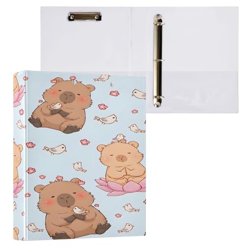 Ringbuch mit 3 Ringen, 3,8 cm, mit Klemmbrett für Schul-/Bürobedarf, Capybara, Blumen, Vogel, Ordner, Organizer, hält 200 Blatt mit Innentaschen, 1 Stück von OWFKAY