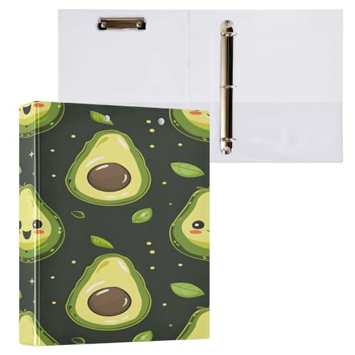 Ringbuch mit 3 Ringen, 3,8 cm, mit Klemmbrett für Schul-/Bürobedarf, Cartoon-Avacado-Aktenordner, Organizer, hält 200 Blatt mit Innentaschen von OWFKAY