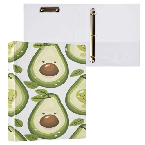 Ringbuch mit 3 Ringen, 3,8 cm, mit Klemmbrett für Schul-/Bürobedarf, Cartoon-Avocado-Aktenordner, Organizer, hält 200 Blatt mit Innentaschen von OWFKAY