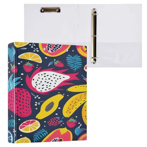 Ringbuch mit 3 Ringen, 3,8 cm, mit Klemmbrett für Schul-/Bürobedarf, Drachenfrucht, Pitaya, Banane, Ordner, Organizer, hält 200 Blatt mit Innentaschen von OWFKAY