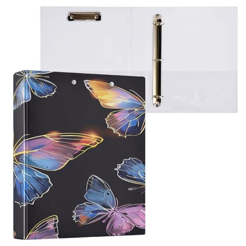 Ringbuch mit 3 Ringen, 3,8 cm, mit Klemmbrett für Schul-/Bürobedarf, Dreamy Butterfly Aktenordner, Organizer, hält 200 Blatt mit Innentaschen von OWFKAY