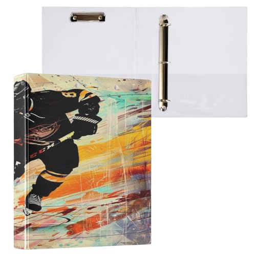 Ringbuch mit 3 Ringen, 3,8 cm, mit Klemmbrett für Schul-/Bürobedarf, Eishockey-Spieler, Ölgemälde, Aktenordner, Organizer, hält 200 Blatt mit Innentaschen von OWFKAY