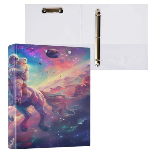 Ringbuch mit 3 Ringen, 3,8 cm, mit Klemmbrett für Schul-/Bürobedarf, Fantasy-Astronauten-Aktenordner, Organizer, hält 200 Blatt mit Innentaschen von OWFKAY