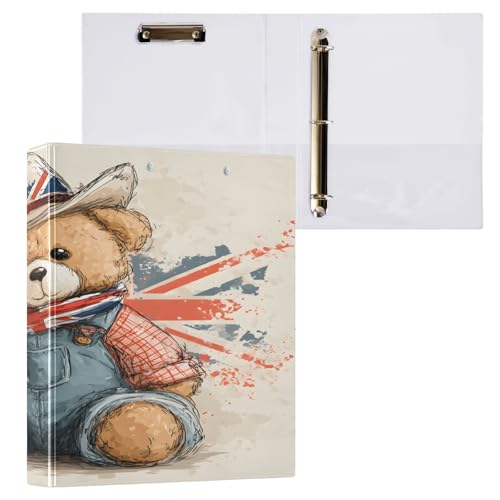 Ringbuch mit 3 Ringen, 3,8 cm, mit Klemmbrett für Schul-/Bürobedarf, Flagge, Teddybär, Ordner, Organizer, hält 200 Blatt mit Innentaschen, 1 Stück von OWFKAY