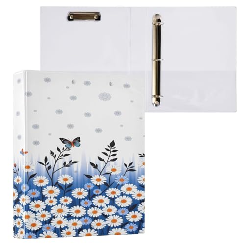 Ringbuch mit 3 Ringen, 3,8 cm, mit Klemmbrett für Schul-/Bürobedarf, Gänseblümchen, Schmetterling, Ordner, Organizer, hält 200 Blatt mit Innentaschen, 1 Stück von OWFKAY