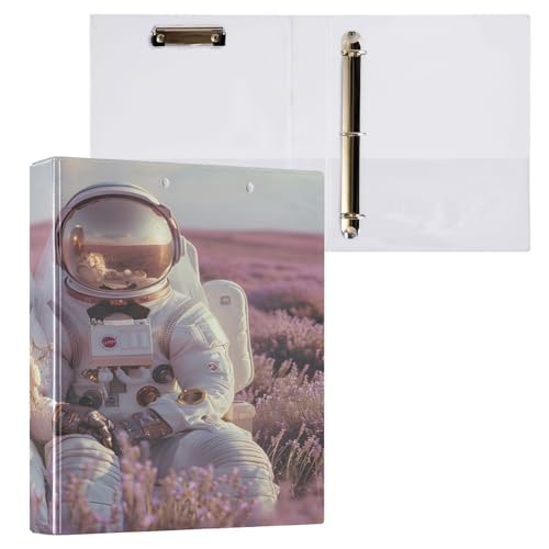 Ringbuch mit 3 Ringen, 3,8 cm, mit Klemmbrett für Schul-/Bürobedarf, Happy Astronaut, Ordner, Organizer, hält 200 Blatt mit Innentaschen von OWFKAY