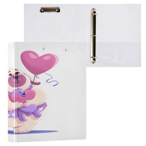 Ringbuch mit 3 Ringen, 3,8 cm, mit Klemmbrett für Schul-/Bürobedarf, Hundeballon-Aktenordner, Organizer, hält 200 Blatt mit Innentaschen, 1 Stück von OWFKAY