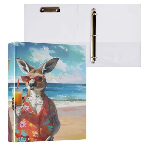 Ringbuch mit 3 Ringen, 3,8 cm, mit Klemmbrett für Schul-/Bürobedarf, Kängurus im Strand, Aktenordner, Organizer, hält 200 Blatt mit Innentaschen von OWFKAY