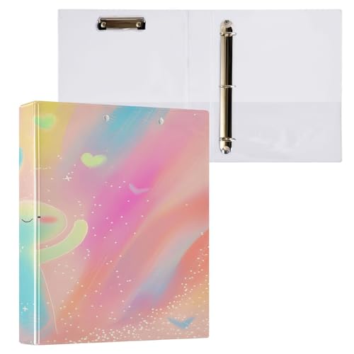 Ringbuch mit 3 Ringen, 3,8 cm, mit Klemmbrett für Schul-/Bürobedarf, Kawaii, Pastell-Illustration, Aktenordner, Organizer, hält 200 Blatt mit Innentaschen von OWFKAY