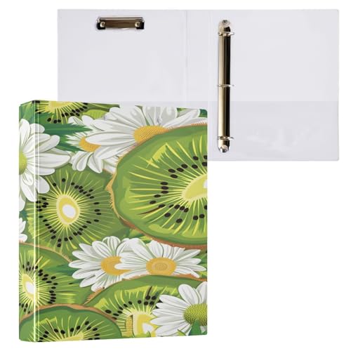Ringbuch mit 3 Ringen, 3,8 cm, mit Klemmbrett für Schul-/Bürobedarf, Kiwifruit, Gänseblümchenmuster, Aktenordner, Organizer, hält 200 Blatt mit Innentaschen von OWFKAY