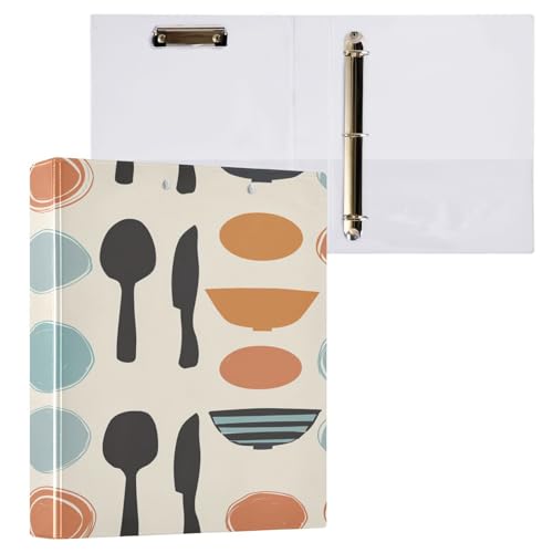 Ringbuch mit 3 Ringen, 3,8 cm, mit Klemmbrett für Schul-/Bürobedarf, Küchenmuster, Aktenordner, Organizer, hält 200 Blatt mit Innentaschen von OWFKAY