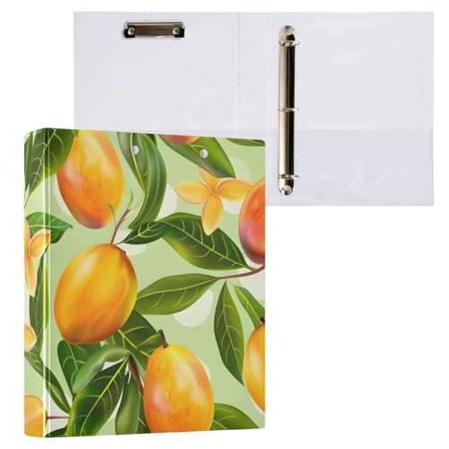 Ringbuch mit 3 Ringen, 3,8 cm, mit Klemmbrett für Schul-/Bürobedarf, Mango, nahtloses Muster, Aktenordner, Organizer, hält 200 Blatt mit Innentaschen von OWFKAY