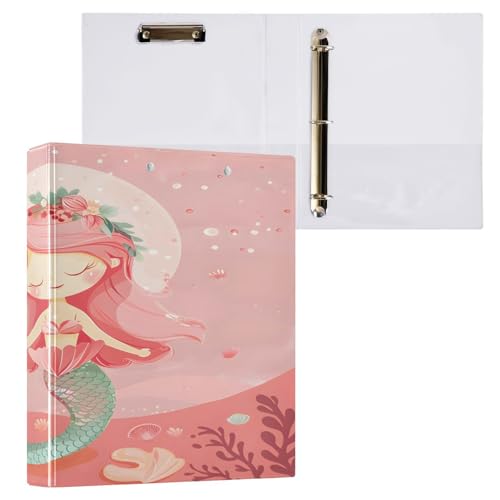 Ringbuch mit 3 Ringen, 3,8 cm, mit Klemmbrett für Schul-/Bürobedarf, Meerjungfrauenmotiv, Korallenriff, Pink, Aktenordner, Organizer, hält 200 Blatt mit Innentaschen von OWFKAY