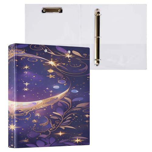 Ringbuch mit 3 Ringen, 3,8 cm, mit Klemmbrett für Schul-/Bürobedarf, Mond, Edelsteinblätter, Ordner, Organizer, hält 200 Blatt mit Innentaschen, 1 Stück von OWFKAY