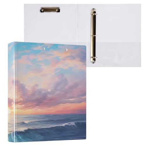 Ringbuch mit 3 Ringen, 3,8 cm, mit Klemmbrett für Schul-/Bürobedarf, Ölgemälde, Meer-Aktenordner, Organizer, hält 200 Blatt mit Innentaschen von OWFKAY