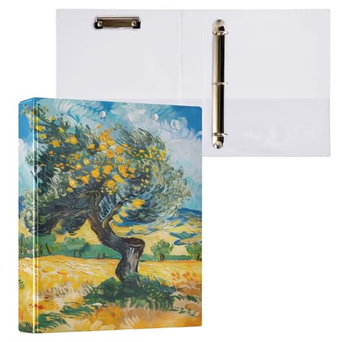 Ringbuch mit 3 Ringen, 3,8 cm, mit Klemmbrett für Schul-/Bürobedarf, Ölgemälde-Stil, Landhaus-Aktenordner, Organizer, hält 200 Blatt mit Innentaschen von OWFKAY