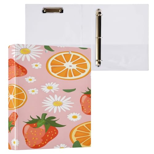 Ringbuch mit 3 Ringen, 3,8 cm, mit Klemmbrett für Schul-/Bürobedarf, Obst, Gänseblümchen, Ordner, Organizer, hält 200 Blatt mit Innentaschen von OWFKAY