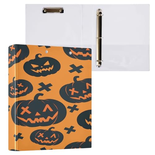 Ringbuch mit 3 Ringen, 3,8 cm, mit Klemmbrett für Schul-/Bürobedarf, Orange, Halloween-Kürbis-Aktenordner, Organizer, hält 200 Blatt mit Innentaschen, 1 Stück von OWFKAY