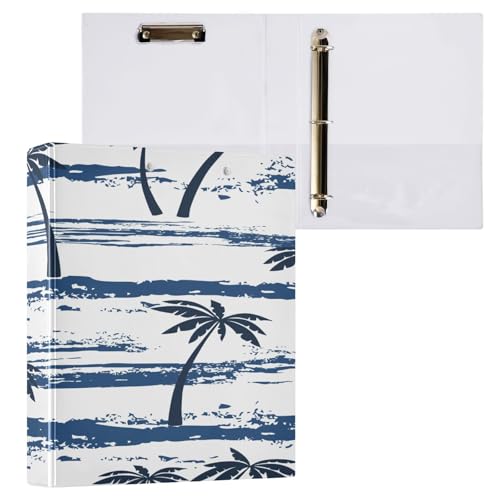 Ringbuch mit 3 Ringen, 3,8 cm, mit Klemmbrett für Schul-/Bürobedarf, Palme und marineblaue Streifen, Ordner, Organizer, hält 200 Blatt, mit Innentaschen von OWFKAY