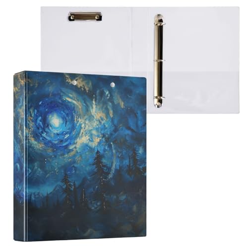 Ringbuch mit 3 Ringen, 3,8 cm, mit Klemmbrett für Schul-/Bürobedarf, Planeten und Sterne, Aktenordner, Organizer, hält 200 Blatt mit Innentaschen von OWFKAY