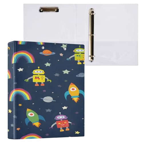 Ringbuch mit 3 Ringen, 3,8 cm, mit Klemmbrett für Schul-/Bürobedarf, Roboter, Raketen, Sterne, Aktenordner, Organizer, hält 200 Blatt mit Innentaschen, 1 Stück Ringbuch mit 3 Ringen, 3,8 cm, mit Klemmbrett für Schul-/Bürobedarf, Roboter, Raketen, Sterne, Aktenordner, Organizer, hält 200 Blatt mit Innentaschen, 1 Stück von OWFKAY