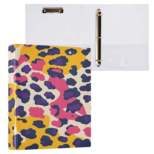 Ringbuch mit 3 Ringen, 3,8 cm, mit Klemmbrett für Schul-/Bürobedarf, Rosa, Gelb, Lila, Leopardenmuster, Ordner, Organizer, hält 200 Blatt mit Innentaschen von OWFKAY