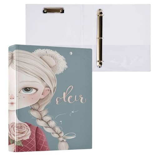 Ringbuch mit 3 Ringen, 3,8 cm, mit Klemmbrett für Schul-/Bürobedarf, Rose und Mädchen, Aktenordner, Organizer, hält 200 Blatt mit Innentaschen von OWFKAY