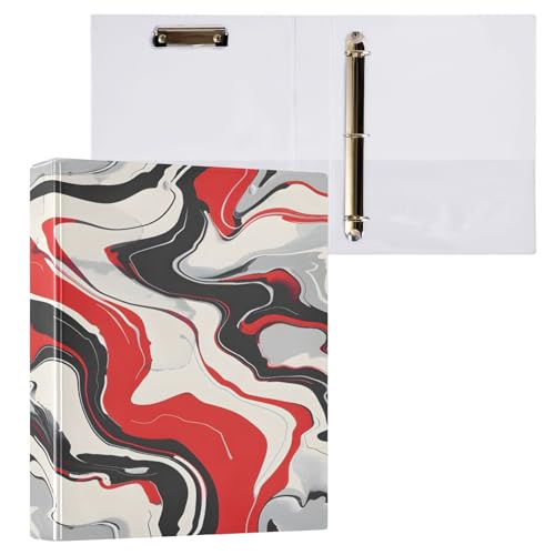 Ringbuch mit 3 Ringen, 3,8 cm, mit Klemmbrett für Schul-/Bürobedarf, Rot / Schwarz, Flüssigkeitsmarmor, Ordner, Organizer, hält 200 Blatt mit Innentaschen von OWFKAY