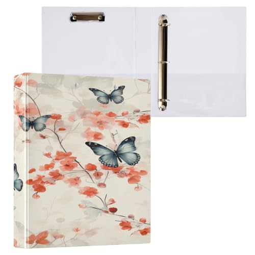Ringbuch mit 3 Ringen, 3,8 cm, mit Klemmbrett für Schul-/Bürobedarf, Schmetterlinge, Fliegenordner, Organizer, hält 200 Blatt mit Innentaschen von OWFKAY