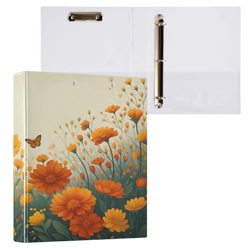 Ringbuch mit 3 Ringen, 3,8 cm, mit Klemmbrett für Schul-/Bürobedarf, Schmetterlings-/Blumen-Ordner, Organizer, hält 200 Blatt mit Innentaschen, 1 Stück von OWFKAY
