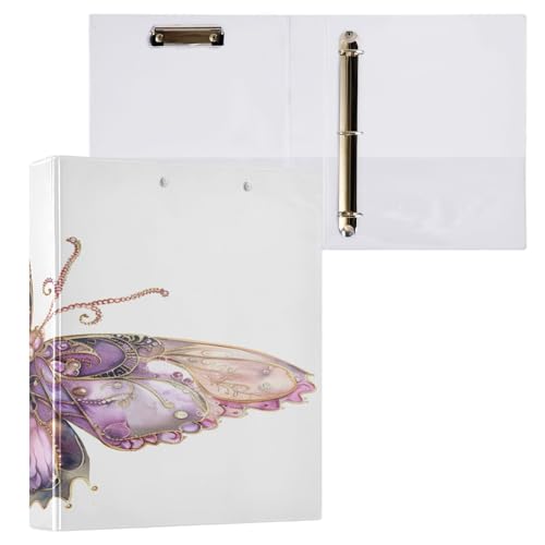 Ringbuch mit 3 Ringen, 3,8 cm, mit Klemmbrett für Schul-/Bürobedarf, Schmetterlings-Ordner, Organizer, hält 200 Blatt mit Innentaschen von OWFKAY