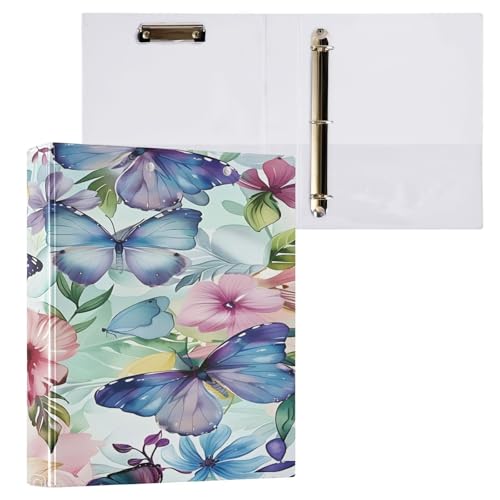 Ringbuch mit 3 Ringen, 3,8 cm, mit Klemmbrett für Schul-/Bürobedarf, Schmetterlings- und Lilienblumen, Aktenordner, Organizer, hält 200 Blatt mit Innentaschen von OWFKAY