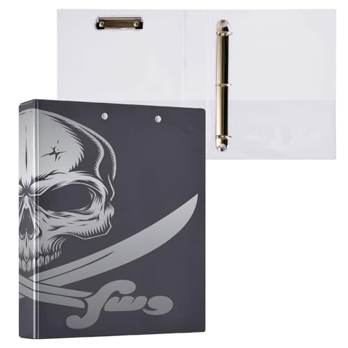 Ringbuch mit 3 Ringen, 3,8 cm, mit Klemmbrett für Schul-/Bürobedarf, Schwert und Totenkopf, Ordner, Organizer, hält 200 Blatt mit Innentaschen von OWFKAY