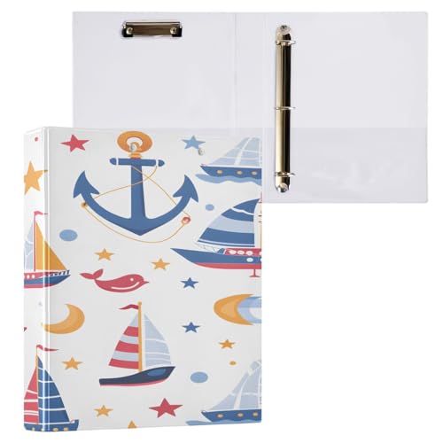 Ringbuch mit 3 Ringen, 3,8 cm, mit Klemmbrett für Schul-/Bürobedarf, Segelschiff, Anker, Aktenordner, Organizer, hält 200 Blatt mit Innentaschen von OWFKAY