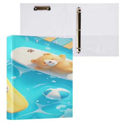 Ringbuch mit 3 Ringen, 3,8 cm, mit Klemmbrett für Schul-/Bürobedarf, Skateboard, Bär, Ordner, Organizer, hält 200 Blatt mit Innentaschen von OWFKAY