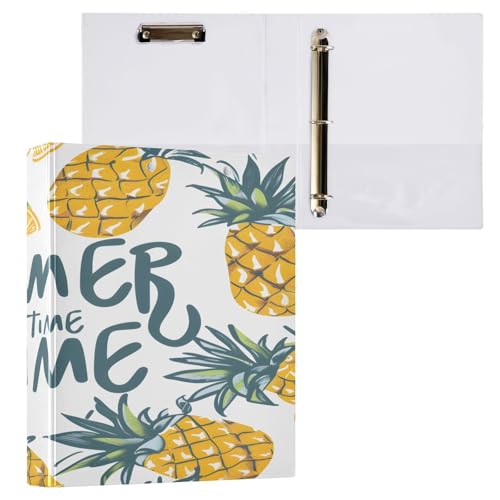 Ringbuch mit 3 Ringen, 3,8 cm, mit Klemmbrett für Schul-/Bürobedarf, Sommer-Ananas-Aktenordner, Organizer, hält 200 Blatt mit Innentaschen von OWFKAY