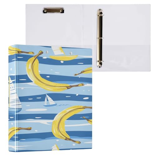 Ringbuch mit 3 Ringen, 3,8 cm, mit Klemmbrett für Schul-/Bürobedarf, Sommerbananen, Segelboote, Aktenordner, Organizer, hält 200 Blatt mit Innentaschen von OWFKAY