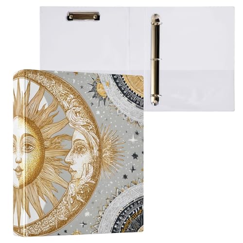 Ringbuch mit 3 Ringen, 3,8 cm, mit Klemmbrett für Schul-/Bürobedarf, Sonne, Mond, Retro, Ordner, Organizer, hält 200 Blatt mit Innentaschen, 1 Stück von OWFKAY