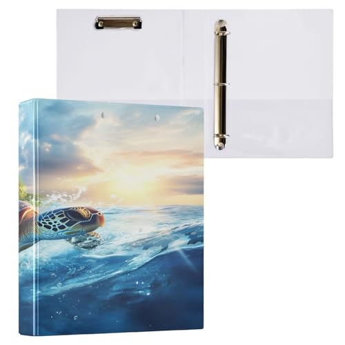 Ringbuch mit 3 Ringen, 3,8 cm, mit Klemmbrett für Schul-/Bürobedarf, Strandschildkröte, Ordner, Organizer, hält 200 Blatt mit Innentaschen, 1 Stück von OWFKAY