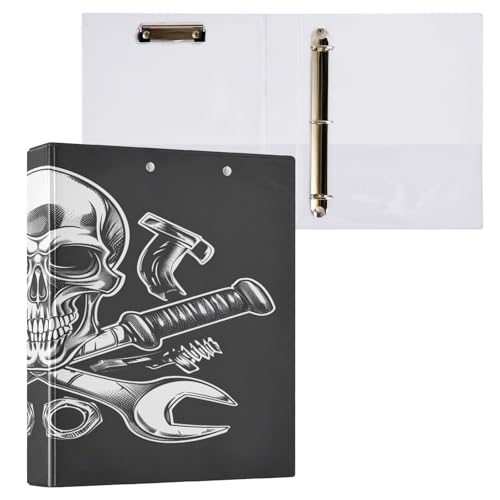 Ringbuch mit 3 Ringen, 3,8 cm, mit Klemmbrett für Schul-/Bürobedarf, Totenkopf-Design, Aktenordner, Organizer, hält 200 Blatt mit Innentaschen von OWFKAY