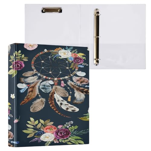 Ringbuch mit 3 Ringen, 3,8 cm, mit Klemmbrett für Schul-/Bürobedarf, Traumfänger, Vogel, Federn, Ordner, Organizer, hält 200 Blatt mit Innentaschen von OWFKAY