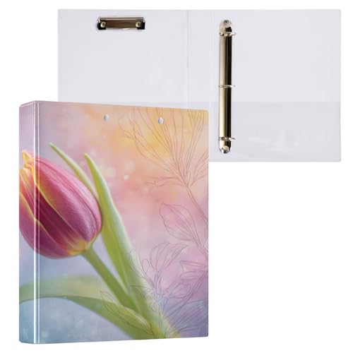 Ringbuch mit 3 Ringen, 3,8 cm, mit Klemmbrett für Schul-/Bürobedarf, Tulpen-Regenbogen-Ordner, Organizer, hält 200 Blatt mit Innentaschen, 1 Stück von OWFKAY