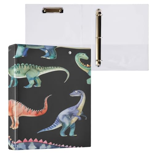 Ringbuch mit 3 Ringen, 3,8 cm, mit Klemmbrett für Schul-/Bürobedarf, Vintage-Dinosaurier, Aktenordner, Organizer, hält 200 Blatt mit Innentaschen von OWFKAY