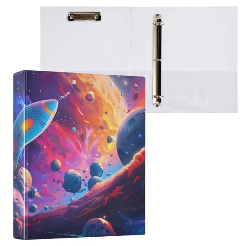 Ringbuch mit 3 Ringen, 3,8 cm, mit Klemmbrett für Schul-/Bürobedarf, Weltraumabenteuer, Aktenordner, Organizer, hält 200 Blatt mit Innentaschen von OWFKAY
