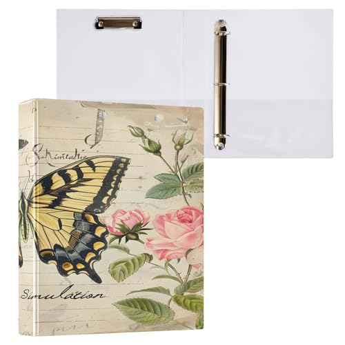 Ringbuch mit 3 Ringen, 3,8 cm, mit Klemmbrett für Schul-/Bürobedarf, Wildblumen, Schmetterling, Ordner, Organizer, hält 200 Blatt mit Innentaschen, 1 Stück von OWFKAY
