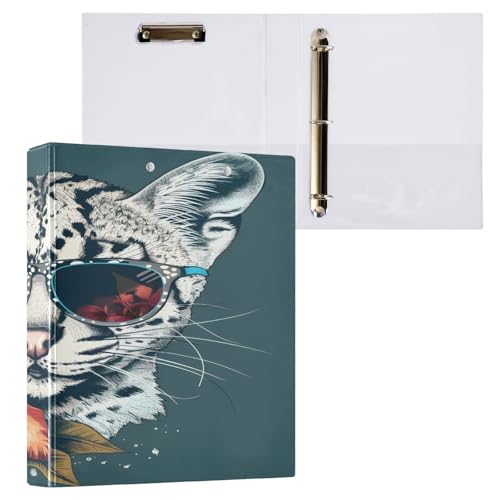 Ringbuch mit 3 Ringen, 3,8 cm, mit Klemmbrett für Schul-/Bürobedarf, Wildkatze, mit exotischer Blume, Aktenordner, Organizer, hält 200 Blatt mit Innentaschen von OWFKAY