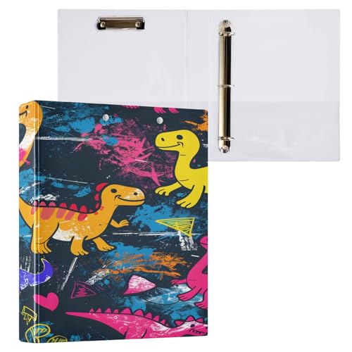 Ringbuch mit 3 Ringen, 3,8 cm, mit Klemmbrett für Schul-/Bürobedarf, abstrakt, bunt, Dinosaurier-Ordner, Organizer, hält 200 Blatt mit Innentaschen von OWFKAY