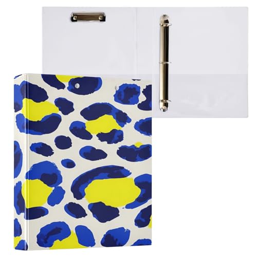 Ringbuch mit 3 Ringen, 3,8 cm, mit Klemmbrett für Schul-/Bürobedarf, blau-gelb, Leopardenmuster, Ordner, Organizer, hält 200 Blatt mit Innentaschen, 1 Stück von OWFKAY